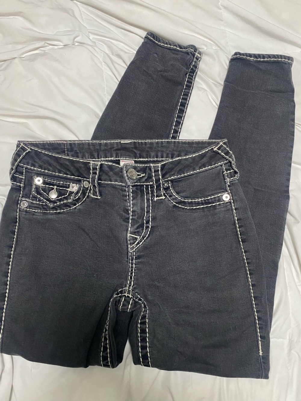True Religion Black Contrast-Stitch Slim Women’s Jeans